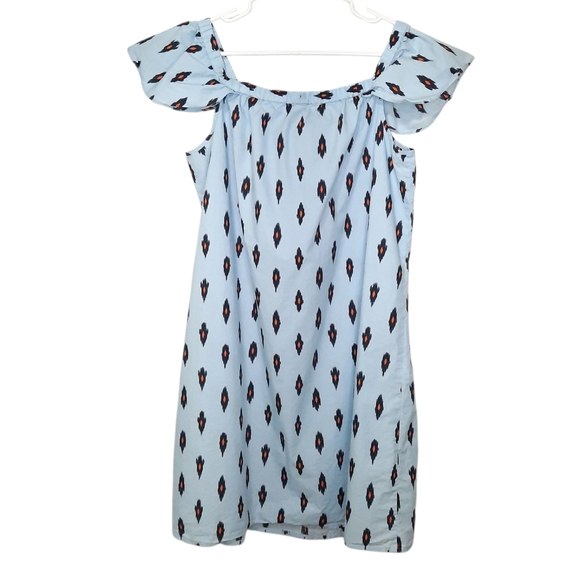 J Crew Off The Shoulder Dress Ikat Print Cotton Poplin Coastal Womens Size XL - Picture 6 of 9